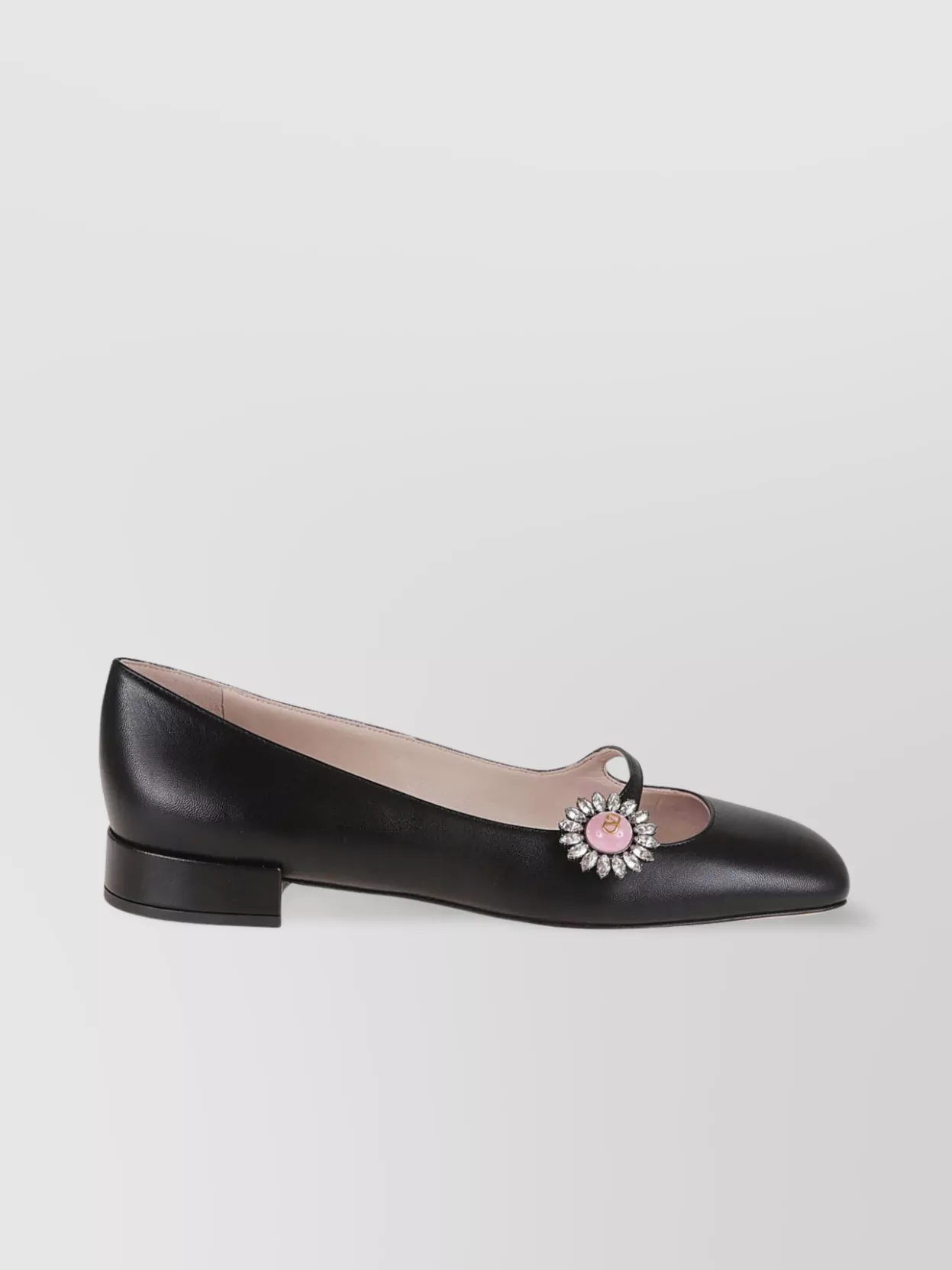 Shop Valentino Block Heel Embellished Ballerina Shoes Round Toe