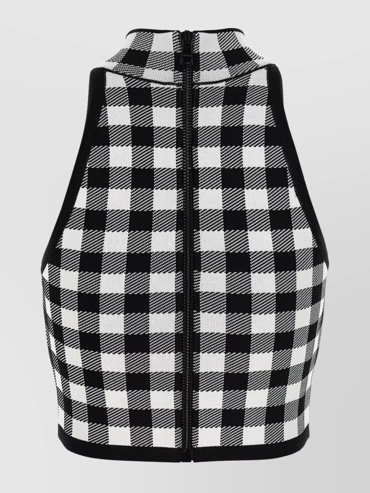 Balmain Cropped Button-embellished Gingham Knitted Top