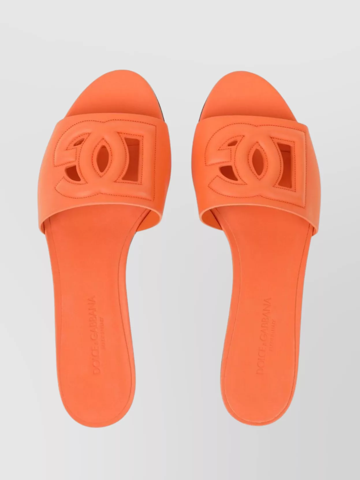 Dolce & Gabbana Logo Leather Flat Sandals With Almond Toe