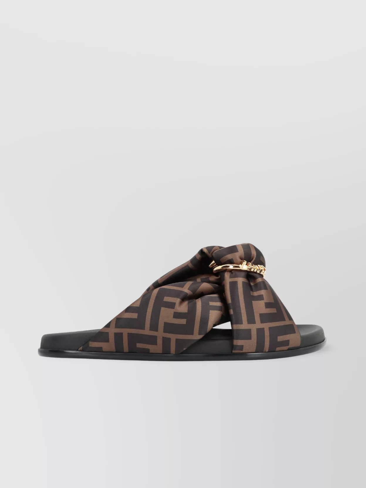 Fendi Printed Satin Fell Slippers