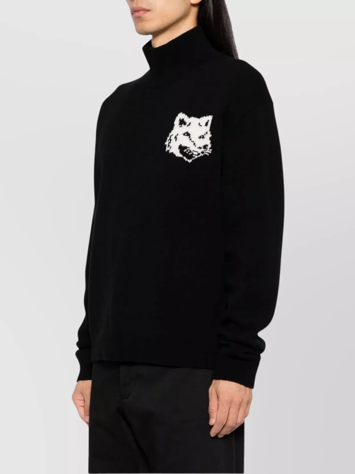 Maison Kitsuné Fox Head Intarsia-knit Turtleneck Jumper In Black