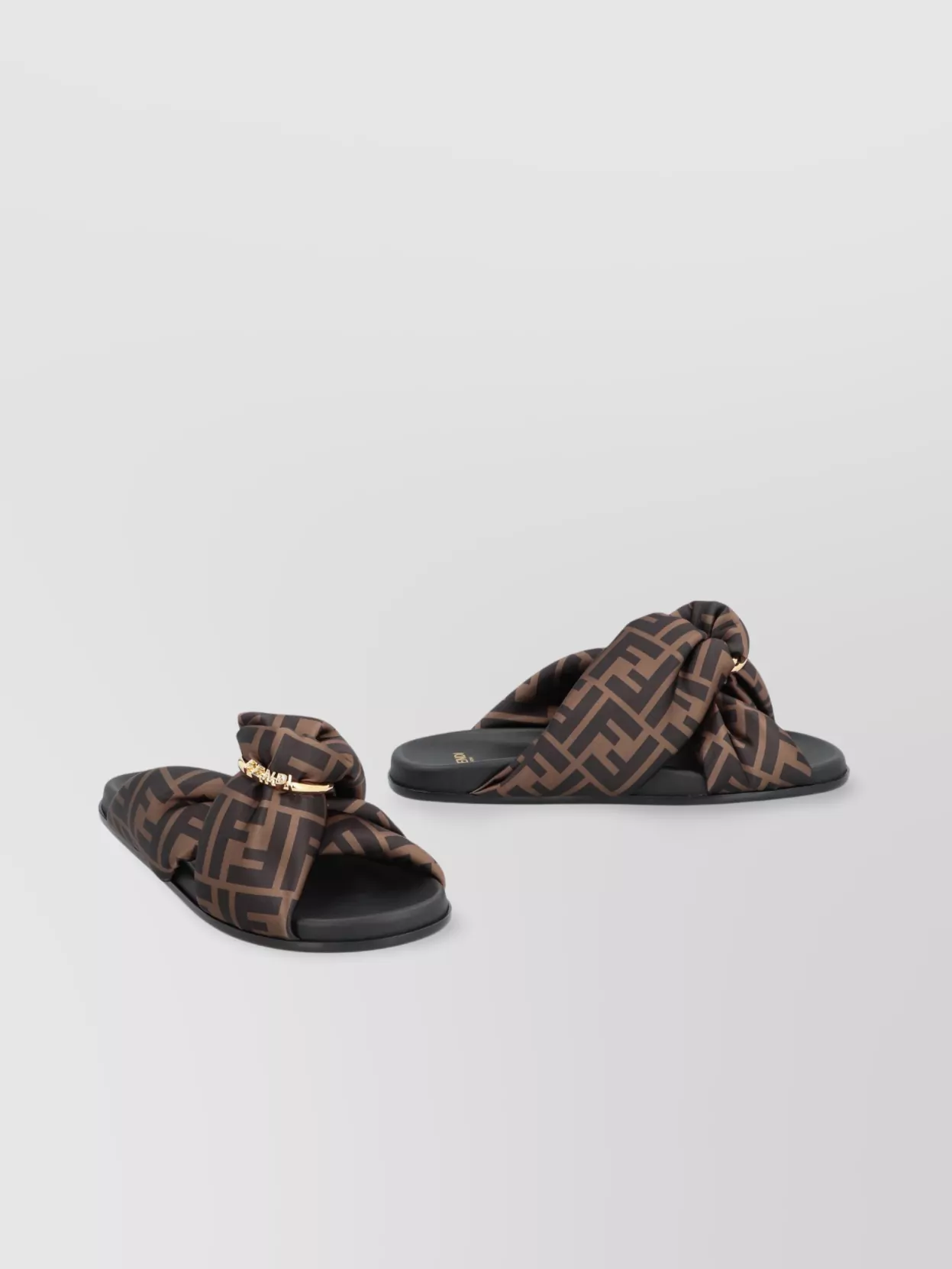 Fendi Printed Satin Fell Slippers