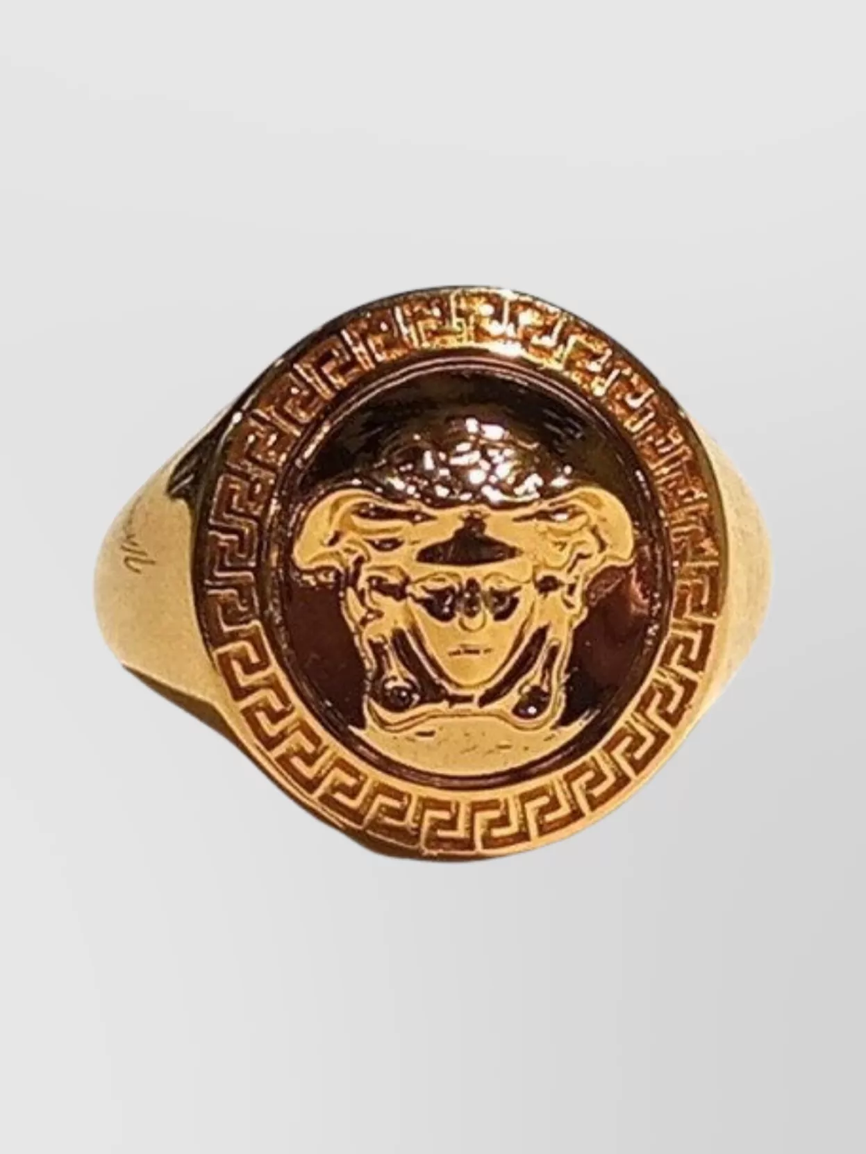 VERSACE ENGRAVED GREEK KEY MEDUSA HEAD RING 