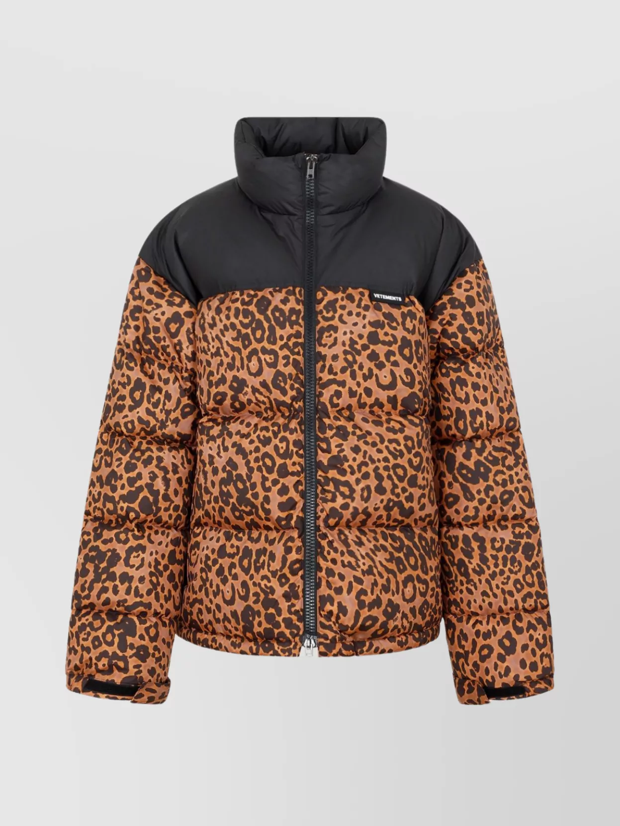 Shop Vetements Leopard Logo Puffer Jacket In Brown