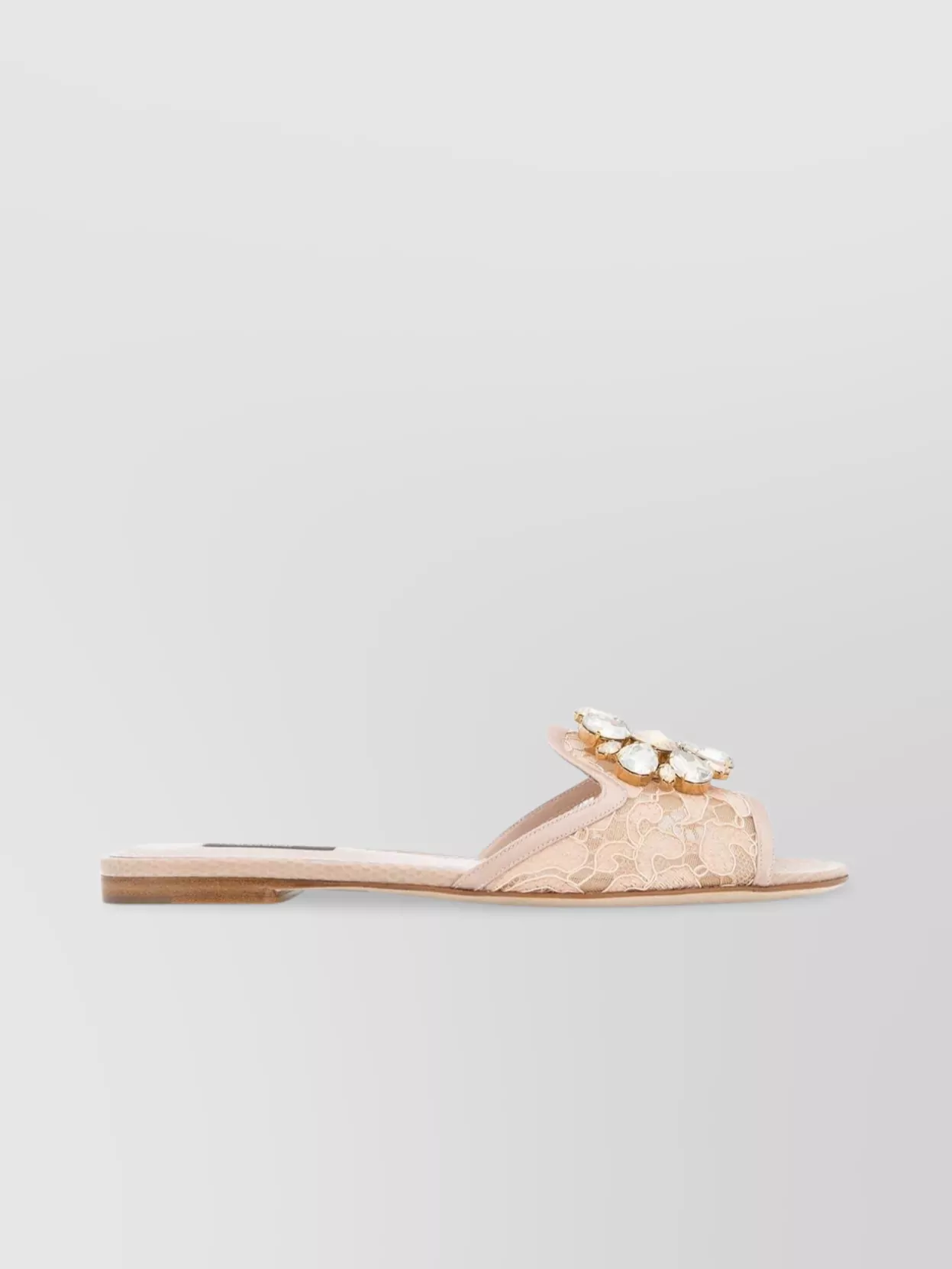 Dolce & Gabbana Charming Lace Mules Crystal Flower In Neutrals
