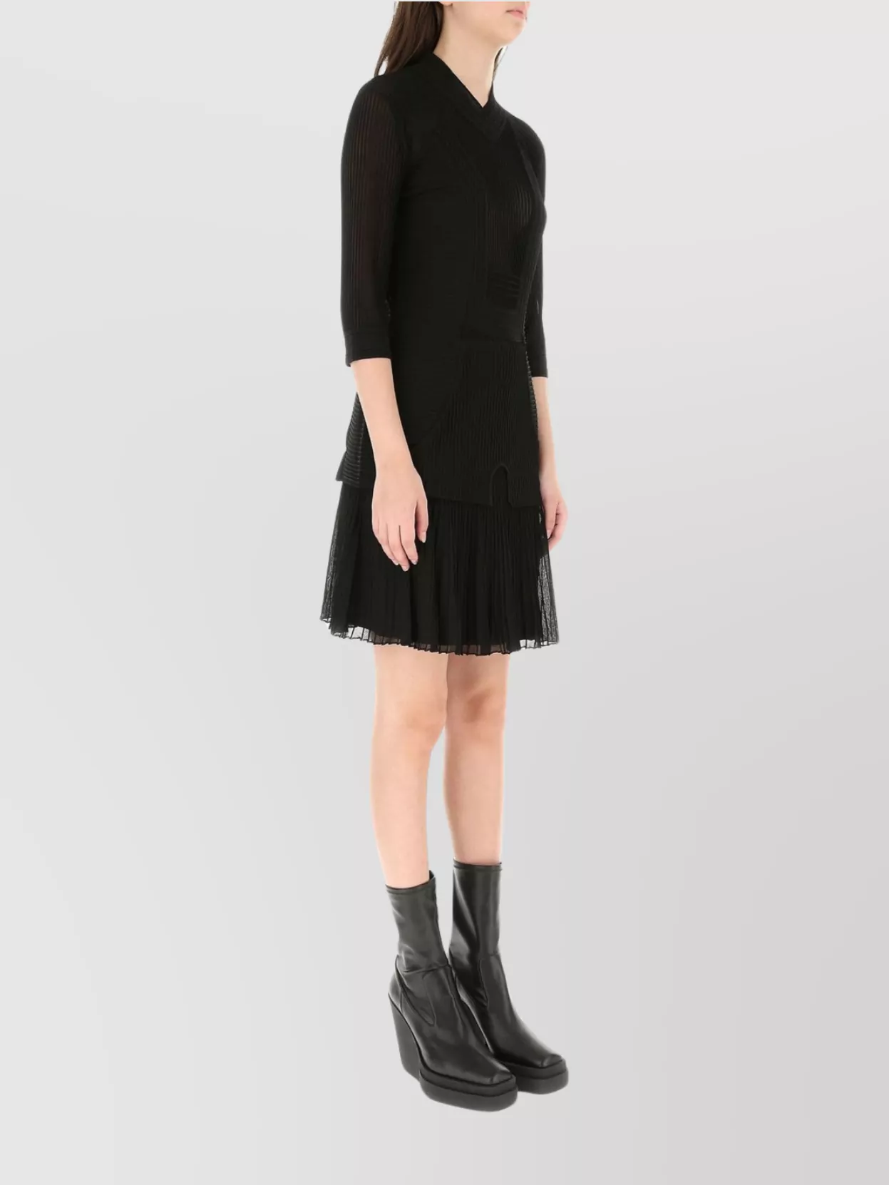 Shop Givenchy Mini Dress With Ribbed Texture And Pleated Skirt In Black