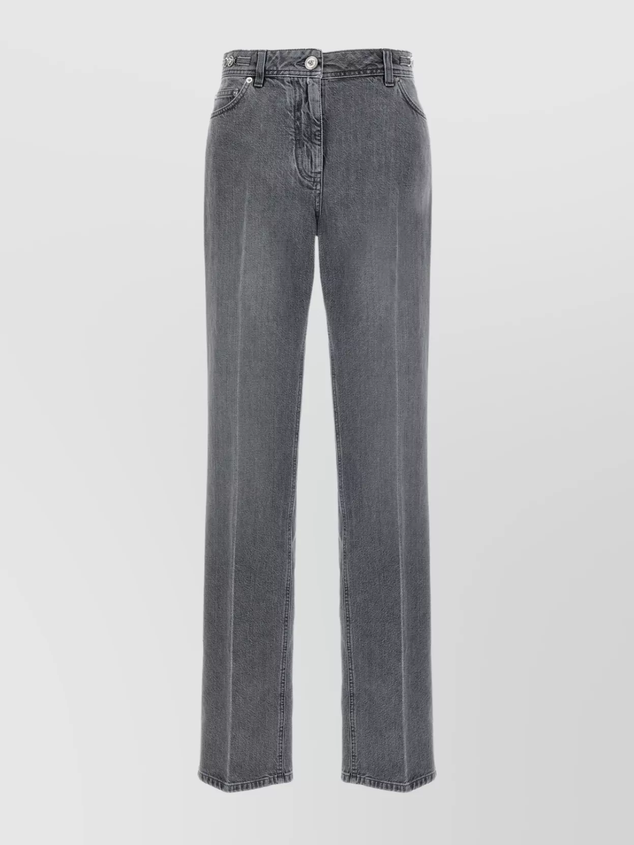 Versace Grey Five-pocket Straight Jeans In Cotton Denim Woman