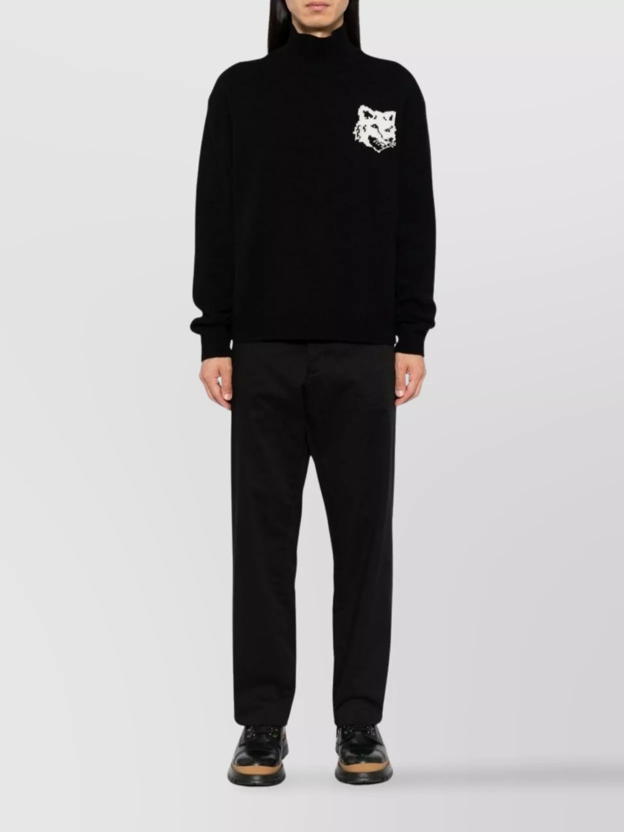 Maison Kitsuné Fox Head Intarsia-knit Turtleneck Jumper In Black