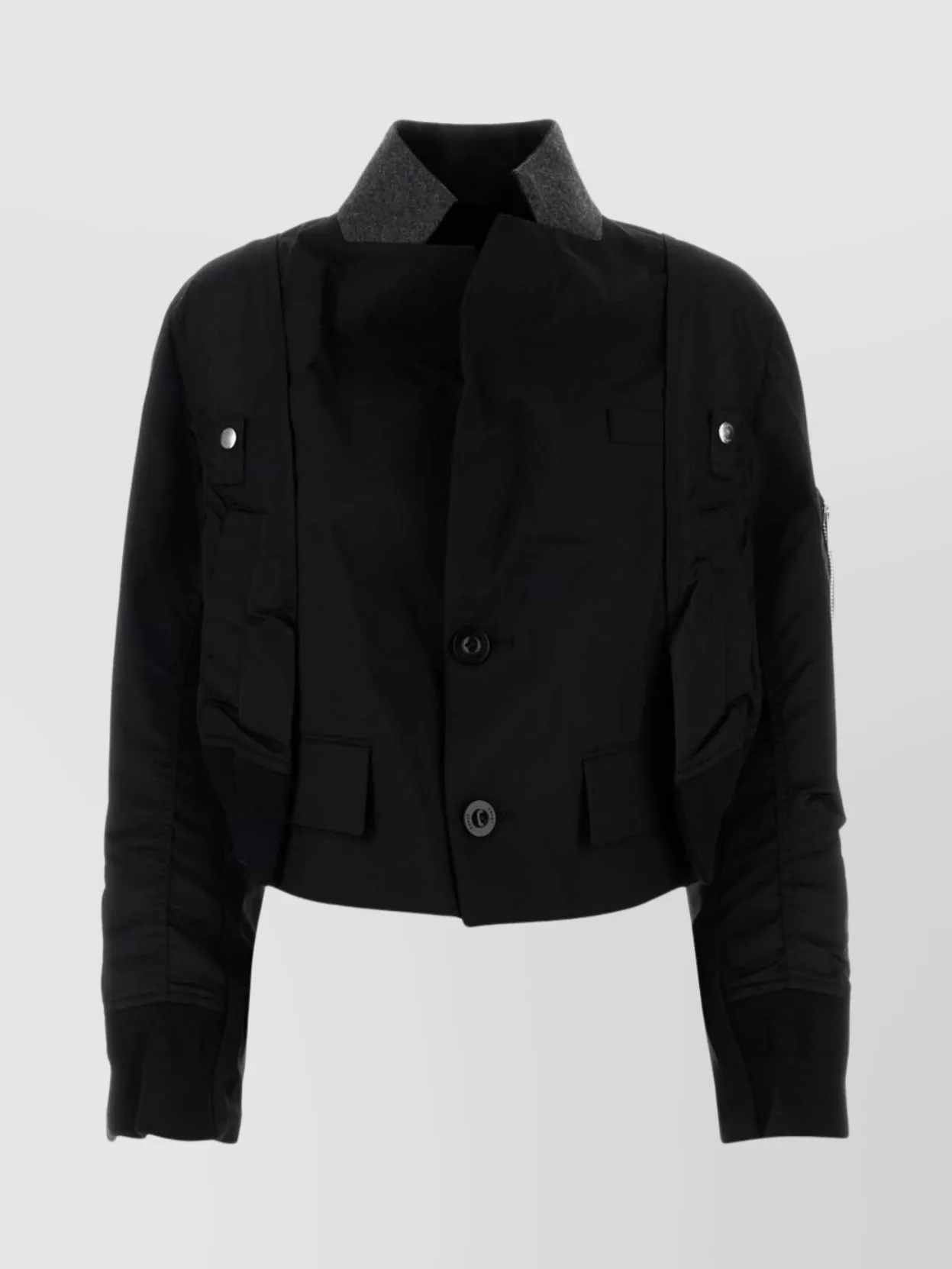 Shop Sacai Twill Jacket With Buttoned Cuffs And Contrast Collar